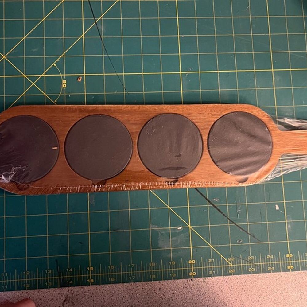 Beverage Flight Wood Serving Paddle with Slate Circles – New in Wrap